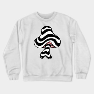 The Perfect Mushroom: Exotic Trippy Wavy Black and White Psychedelic Stripes Contour Lines with Red Underbelly Crewneck Sweatshirt